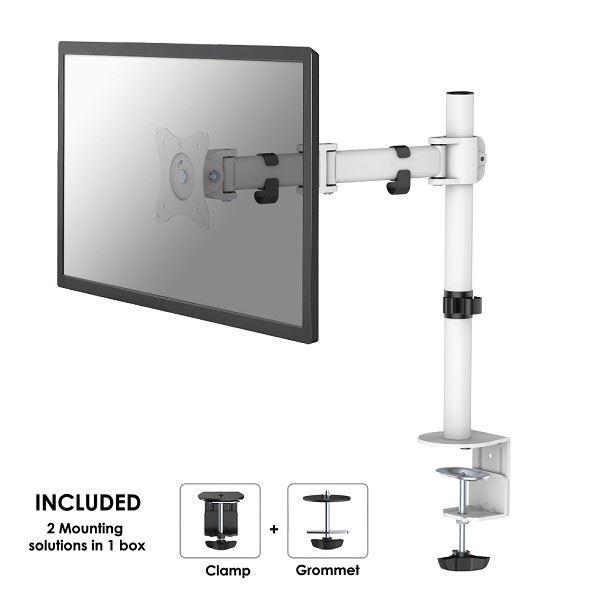 Neomounts NM-D135 - Kit montaggio - video full-motion - per display LCD - bianco - dimensione schermo: 10"-30" - installabile con morsetto, rondella, montabile su desk