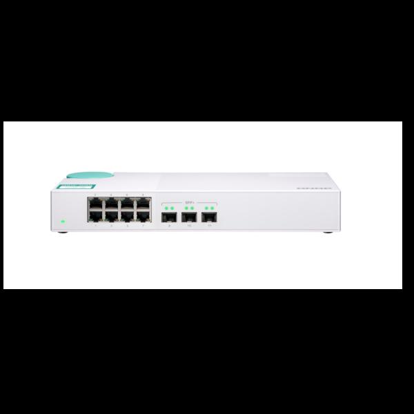 QNAP QSW-308S - Switch - unmanaged - 3 x 10 Gigabit SFP+ + 8 x 10/100/1000 - desktop
