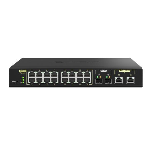 QNAP QSW-M2116P-2T2S - Switch - gestito - 16 x 100/1000/2.5G (PoE+) + 2 x 10 Gigabit SFP+ + 2 x 100/1000/2.5/5/10G (PoE++) - desktop, montabile su rack - PoE++ (280 W)