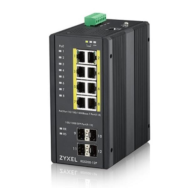 Zyxel RGS200-12P - Switch - gestito - 8 x 10/100/1000 (PoE+) + 4 x SFP - montabile su rack, montabile su rail DIN - PoE+ (240 W) - alimentazione CC