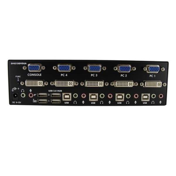 StarTech.com Switch KVM doppio monitor VGA DVI 4 porte USB con audio e hub USB 2.0 - Switch KVM / audio / USB - 4 x KVM / audio / USB - 1 utente locale - desktop - per P/N: IM12D1500P, SVA12M2NEUA, SVA12M5NA, USBDVI4N1A6, USBVGA4N1A10, USBVGA4N1A6
