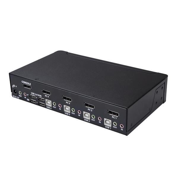 StarTech.com Switch KVM DisplayPort a 4 porte - 4K 60Hz - Schermo singolo - Switch KVM USB UHD DP 1.2 a doppia porta - Hub USB 2.0 integrato e audio - Dell, HP, Apple, Lenovo - TAA (SV431DPUA2) - Switch KVM / audio - 4 x KVM / audio - 1 utente locale - de