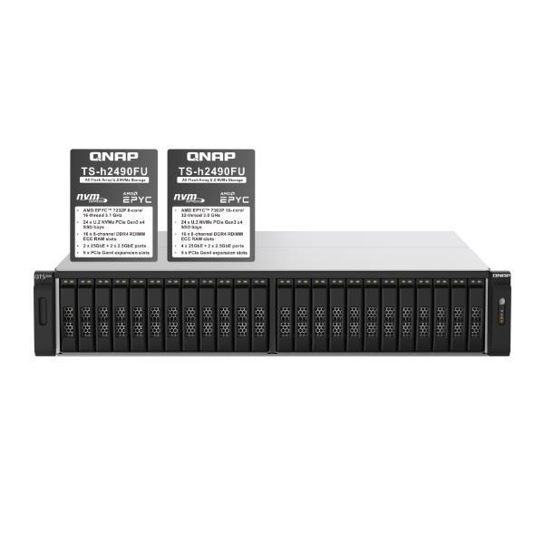 QNAP TS-H2490FU-7302P-256G - Server NAS - 24 alloggiamenti - montabile in rack - PCI Express 3.0 x4 (NVMe) - RAID 0, 1, 5, 6, 10, 50, JBOD, 60 - RAM 256 GB - 25 Gigabit Ethernet - iSCSI supporto