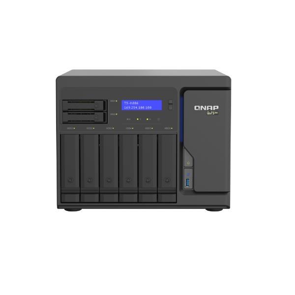 QNAP TS-h886 - Server NAS - 8 alloggiamenti - SATA 6Gb/s - RAID 0, 1, 5, 6, 10, 50, JBOD, 60, RAID TP, TM - RAM 8 GB - 2.5 Gigabit Ethernet - iSCSI supporto