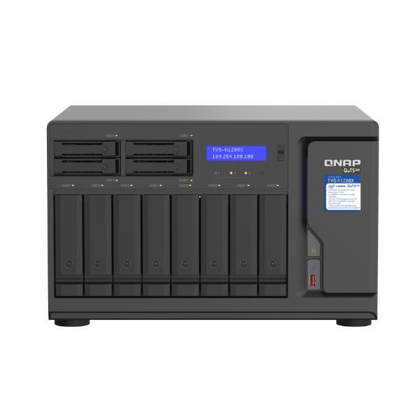 QNAP TVS-h1288X - Server NAS - 12 alloggiamenti - SATA 6Gb/s - RAID 0, 1, 5, 6, 10, 50, JBOD, sostituzione a caldo, hot spare 6, 60, hot spare 10, RAID TP - RAM 16 GB - Gigabit Ethernet / 2.5 Gigabit Ethernet / 10 Gigabit Ethernet - iSCSI supporto