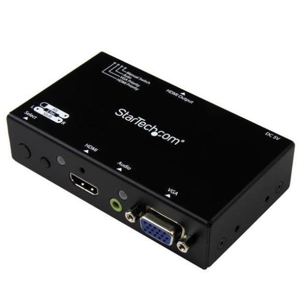 StarTech.com Switch Commutatore 2x1 HDMI + VGA a HDMI - Switch Convertitore HDMI / VGA a HDMI con commutazione prioritaria - 1080p, HDMI/VGA, Nero, 1920 x 1080 (HD 1080), 1920 x 1200 (WUXGA), 1080p, 1290 x 1200 Pixel, 7.1 canali
