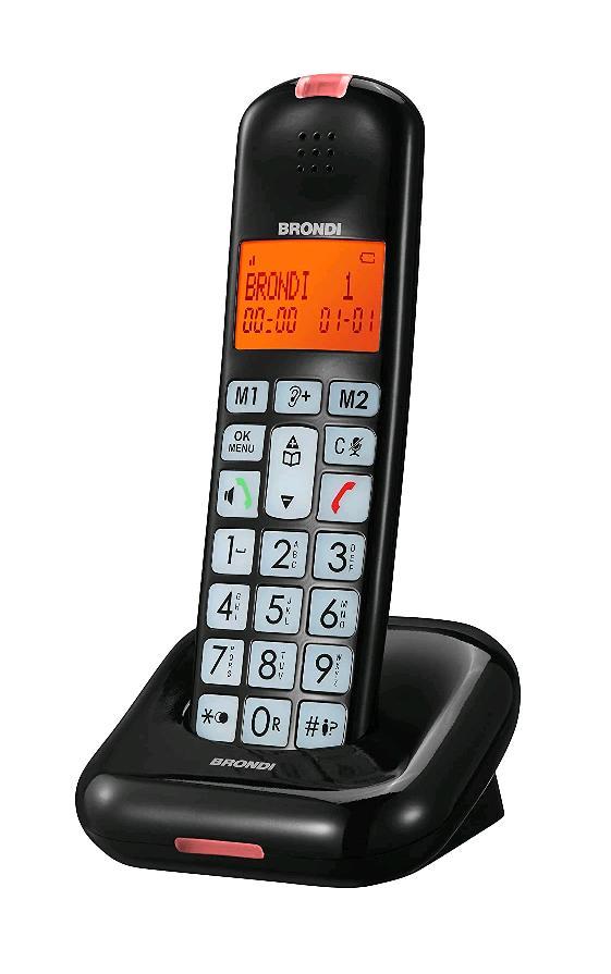BRAVO MOON CORDLESS DECT TASTI GRANDI DISPALY RETROILLUMINATO VIVAVOCE VOLUME ATLO NERO