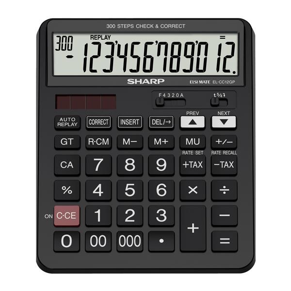 SHARP SH-ELCC12GP CALCOLATRICE 12 CIFRE ALIMENTAZIONE SOLARE BATTERIA IMPOSTAZIONE DECIMALE F43A NERO
