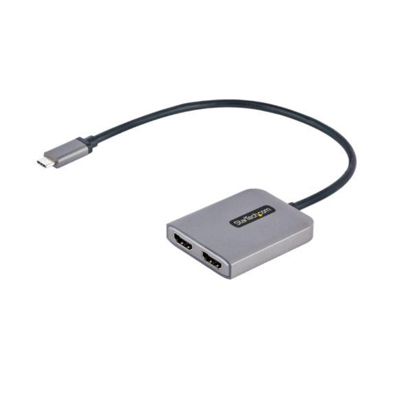 StarTech.com USB-C to Dual HDMI MST HUB, Dual HDMI 4K 60Hz, USB Type C Multi Monitor Adapter for Laptop w/ 1ft (30cm) cable, DP 1.4 Multi-Stream Transport Hub, USB Type C to 2x HDMI Ports - USB-C to HDMI Splitter (MST14CD122HD) - Adattatore video - 24 pin
