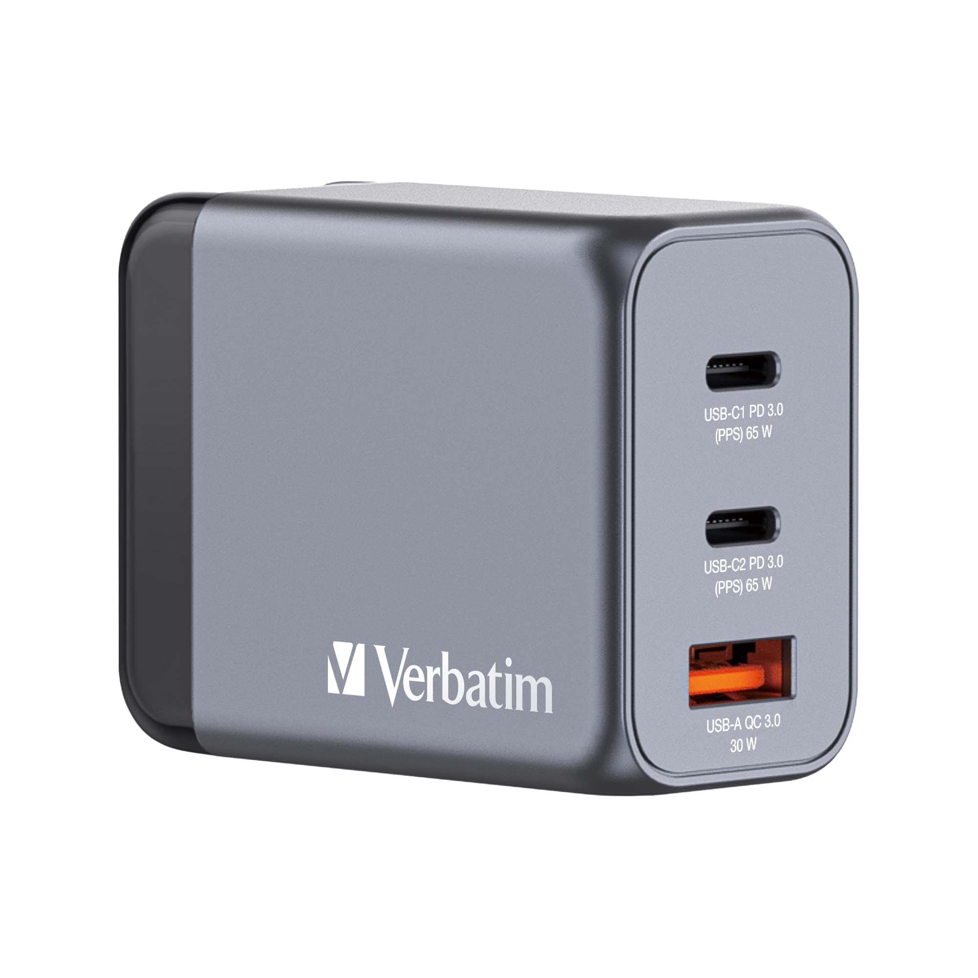 Verbatim - Alimentatore - GaN - 100-240 V c.a. V - 65 Watt - connettori di uscita 3