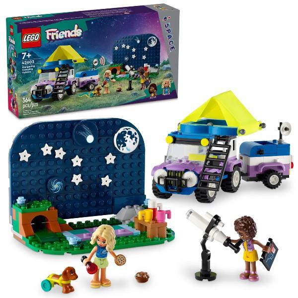 LEGO FRIENDS CAMPING VAN SOTTO LE STELLE CON TELESCOPIO MODELLINO AUTO UN CANE E 2 MINIBAMBOLINE