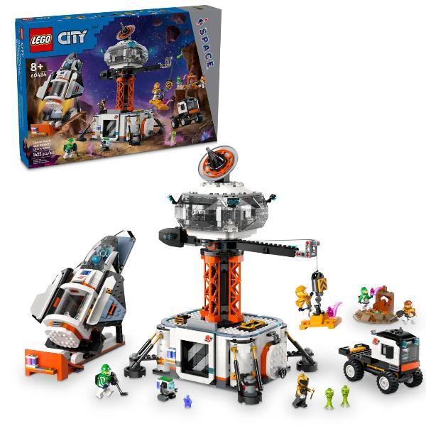 LEGO CITY BASE SPAZIALE E PIATTAFORMA DI LANCIO CON GRU A 360 GRADI ASTRONAVE VEICOLO ROVER ROBOT 2 ALIENI E 6 MINIFIGURE