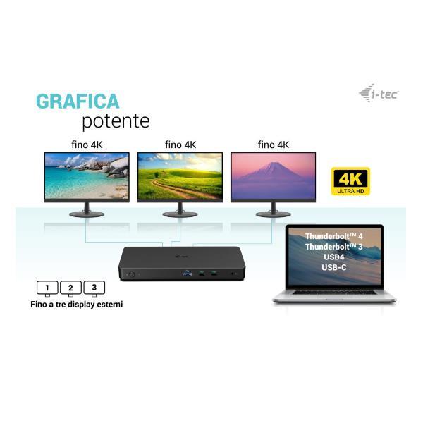 I-Tec Docking station USB-C Tre Monitor 4K (2xDP +1xHDMI) + 6 xUSB, con alimentatore