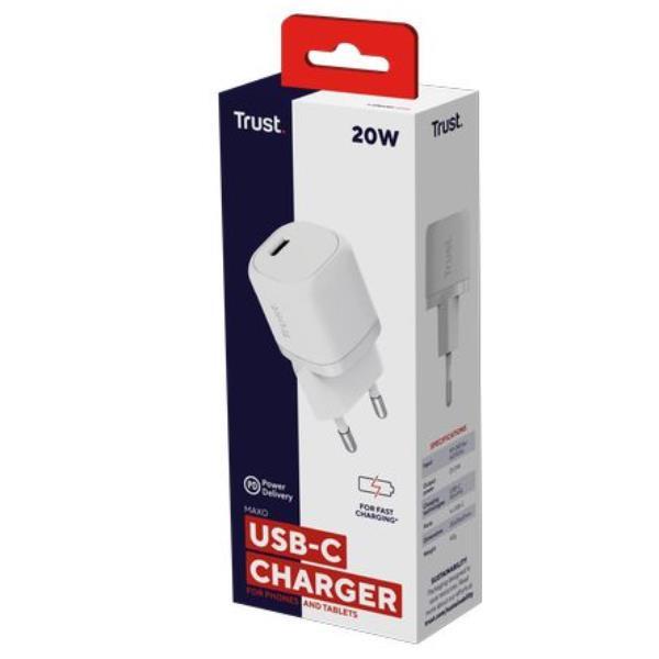 TRUST MAXO CARICABATTERIE DA RETE PD 20W 1x USB-C ULTRACOMPATTO BIANCO