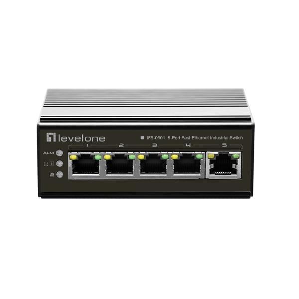 LevelOne IFS-0501 - Switch - 5 x 10/100 - desktop, montabile su rail DIN, montaggio a parete - alimentazione CC