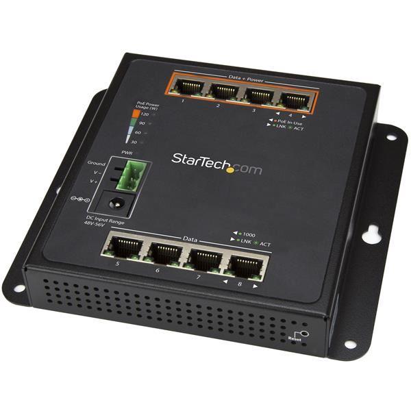 StarTech.com Switch Ethernet Gigabit a 8 porte (4 PoE+) - Gestito - Montabile a Parete con accesso frontale - Switch - gestito - 4 x 10/100/1000 + 4 x 10/100/1000 (PoE+) - montaggio a parete - PoE+ (120 W) - alimentazione CC