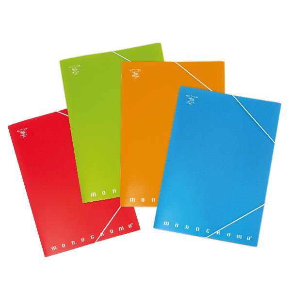 PIGNA MONOCROMO CARTELLA 3 LEMBI CON ELASTICO IN PP 26X35.5X1.2 CM COLORI ASSORTITI CONF 6 Pz.