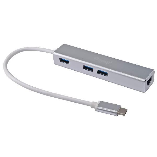 CONCEPTRONIC EQUIP HUB USB-C TO 3PORTE USB-A 3.0 1xPORTA LAN GIGABIT ETHERNET ARGENTO
