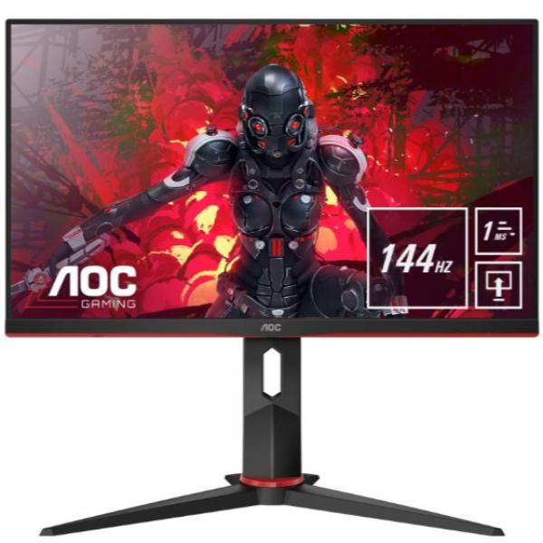 AOC Gaming 24G2U/BK - G2 Series - monitor a LED - gaming - 24" (23.8" visualizzabile) - 1920 x 1080 Full HD (1080p) @ 144 Hz - IPS - 250 cd/m² - 1000:1 - 1 ms - 2xHDMI, VGA, DisplayPort - altoparlanti - nero testurizzato, rosso testurizzato