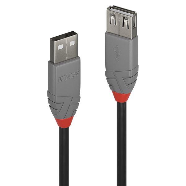 Lindy Anthra Line - Prolunga USB - USB (M) a USB (F) - USB 2.0 - 3 m - di forma rotonda - nero