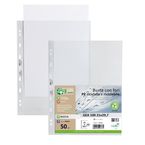 SEI ROTA GEA BUSTE CON FORATURA UNIVERSALE IN PP RICICLATO 220X300 mm FINITURA A BUCCIA D'ARANCIO TRASPARENTE CONF 50 Pz.