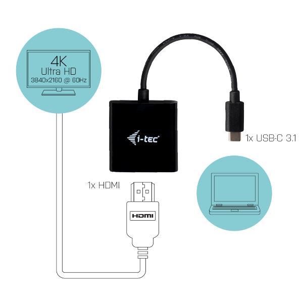 i-Tec USB-C HDMI Adapter - Adattatore video esterno - USB-C 3.1 - HDMI - nero