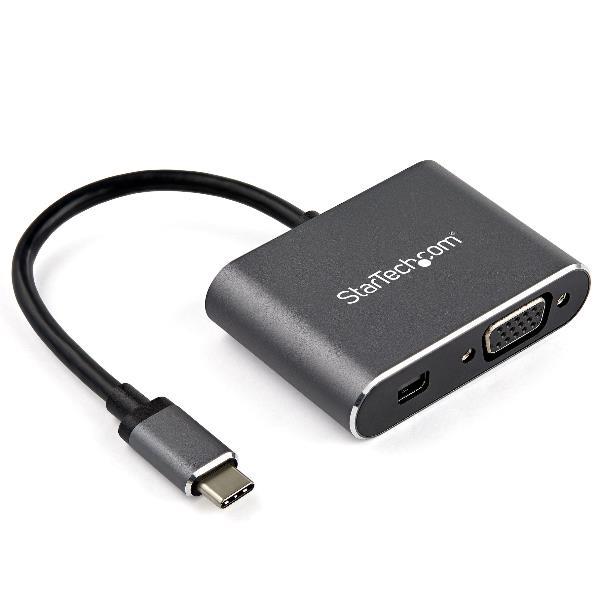 StarTech.com Adattatore video multiporta USB-C - Mini DisplayPort o VGA - 4K 60Hz - Convertitore USB Type C a mDP o VGA (CDP2MDPVGA) - Adattatore video - USB-C (M) a HD-15 (VGA), Mini DisplayPort (F) - DisplayPort 1.2 - 15.24 m - supporto 4K - grigio spaz