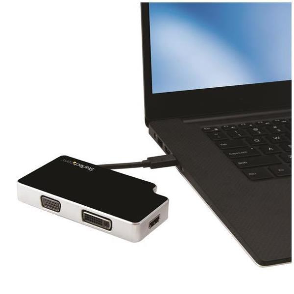 StarTech.com USB C Multiport Adapter - UHD 4K - USB C to VGA / DVI / HDMI - USB C Adapter - USB-C VGA Multiport Adapter (CDPVGDVHDB) - Adattatore video - USB-C maschio a HD-15 (VGA), DVI-I, HDMI femmina - 11 cm - nero, argento - convertitore attivo, Suppo