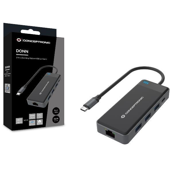 Conceptronic DOCKING STATION 7-in-1 USB 3.2 Gen. 1 - 2x HDMI, 3x USB-A, GbE LAN, 100W USB PD