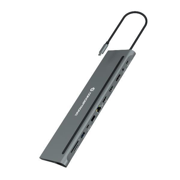 Conceptronic DONN17G, Cablato, USB 3.2 Gen 1 (3.1 Gen 1) Type-C, 100 W, 10,100,1000 Mbit/s, Grigio, MicroSD (TransFlash), SD