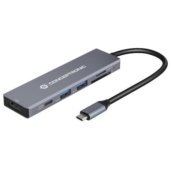 Conceptronic DOCKING STATION 6-IN-1 USB 3.2 Gen 1 - 2x USB 3.0, 100W USB PD, 4K 60Hz HDMI, SD, TFMicroSD
