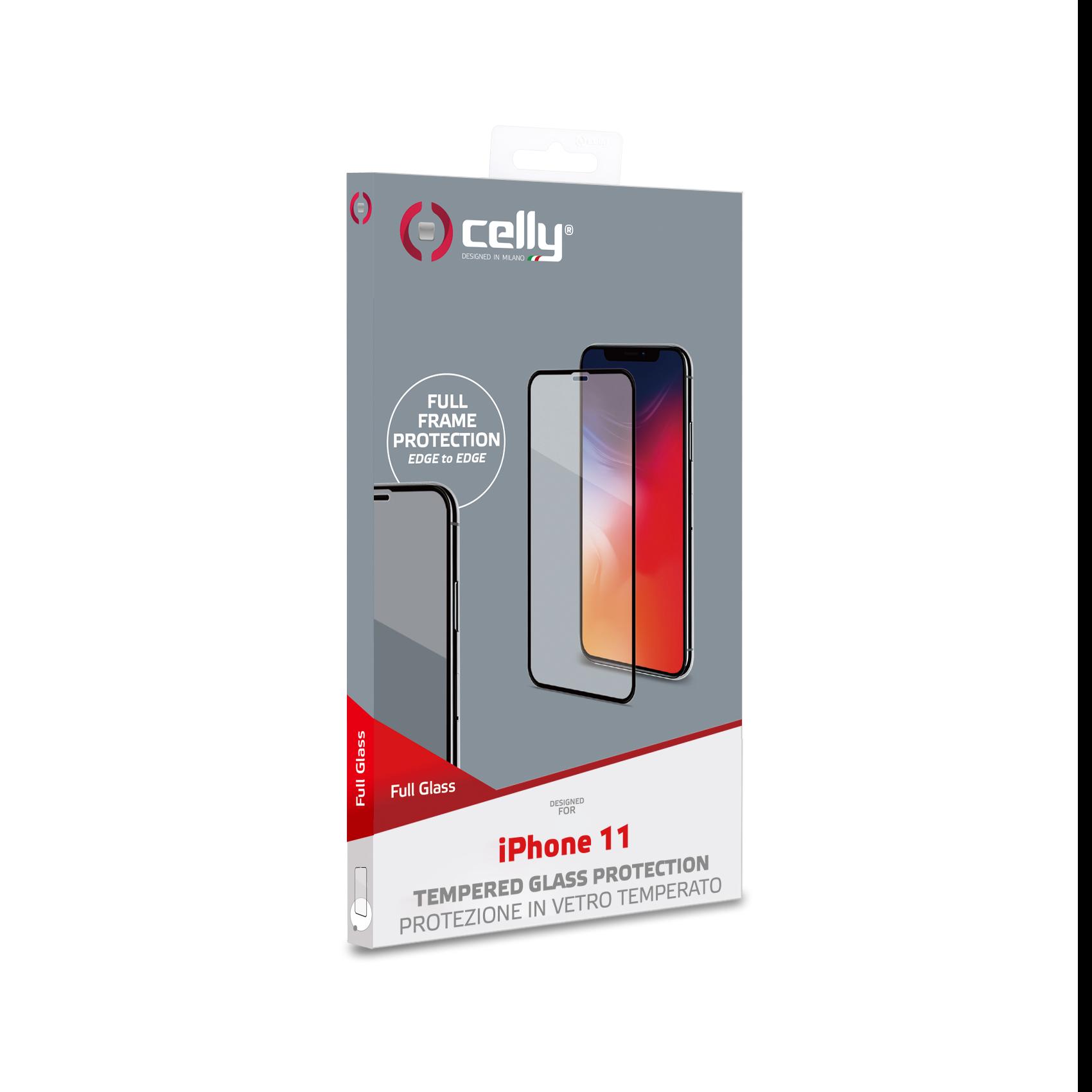 Celly Full Glass - Protezione per schermo per telefono cellulare - vetro - colore telaio nero - per Apple iPhone 11