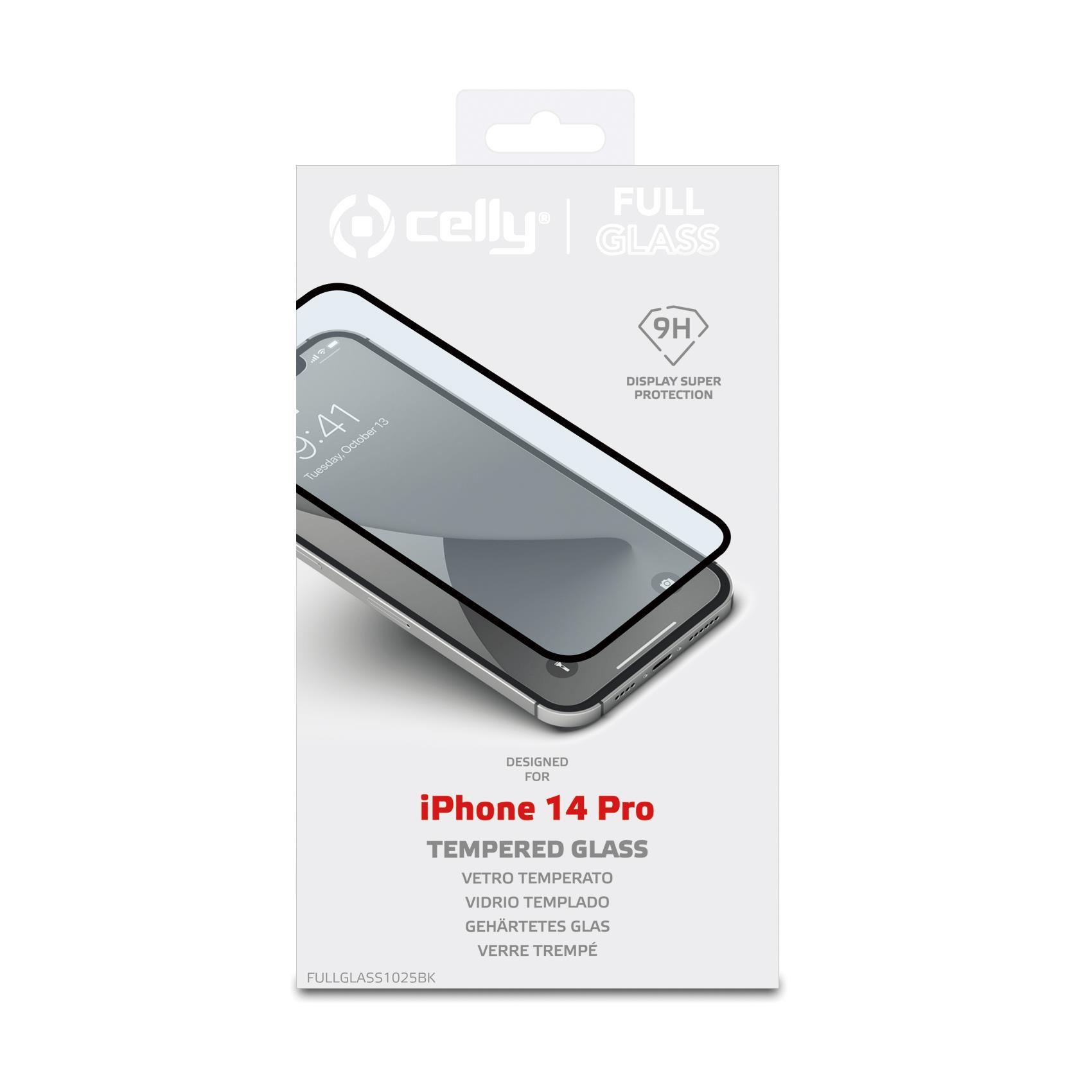 Celly Full Glass - Protezione per schermo per telefono cellulare - vetro - colore telaio nero - per Apple iPhone 14 Pro