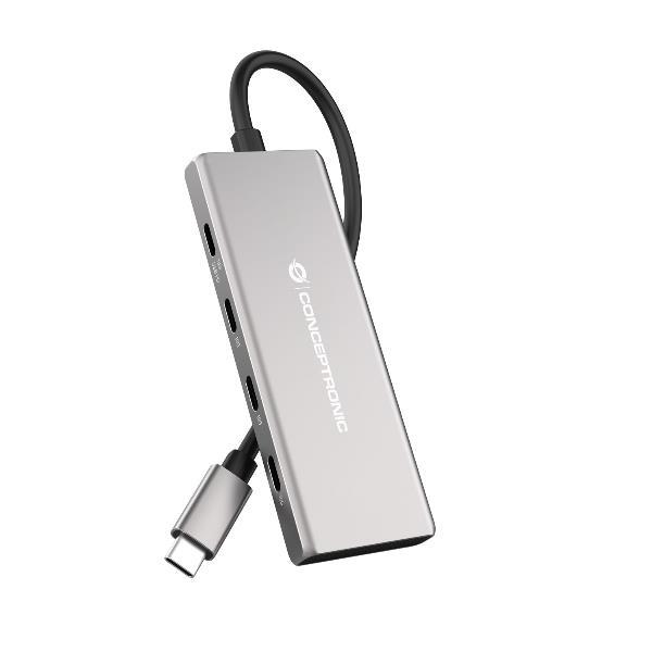 CONCEPTRONIC HUBBIES17G HUB 7 PORTE IMPUT USB-C OUTPUT 1 x USB-C 3 x USB-A PD 100 W IN ALLUMINIO ARGENTO