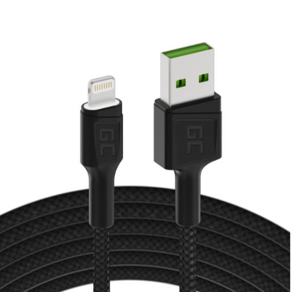 Green Cell GC Ray - Cavo Lightning - USB maschio a Lightning maschio illuminazione LED bianca - 2 m - a doppia schermatura - nero - per Apple iPad/iPhone/iPod (Lightning)