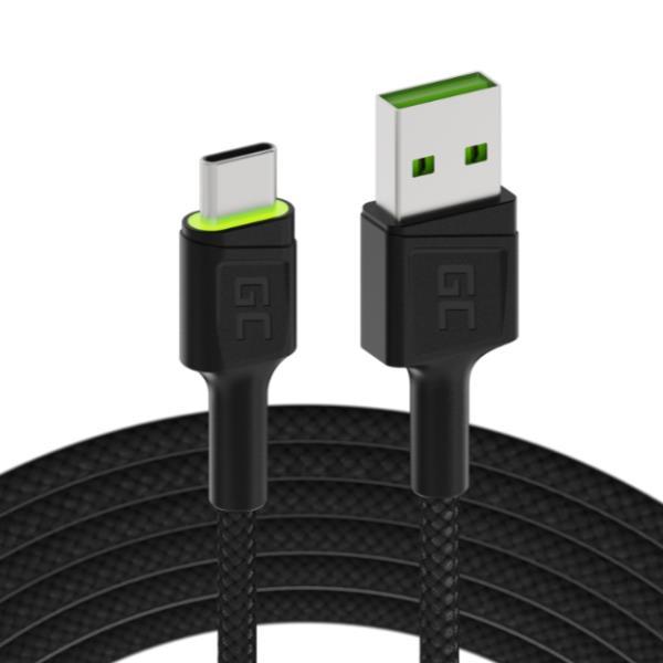 Green Cell Cell Ray - Cavo USB - 24 pin USB-C (M) green LED illumination a USB (M) - 2 m - nero