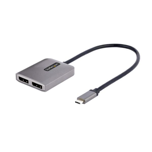 StarTech.com 2-Port USB-C MST Hub, USB Type-C to 2x DisplayPort Multi-Monitor Adapter for Laptop, Dual-DP up to 4K 60Hz w/ DP 1.4 Alt Mode & DSC, HDR, 1ft (30cm) Cable, USB Bus-Powered - Multi-Stream Transport Hub (MST14CD122DP) - Splitter video/audio - 2