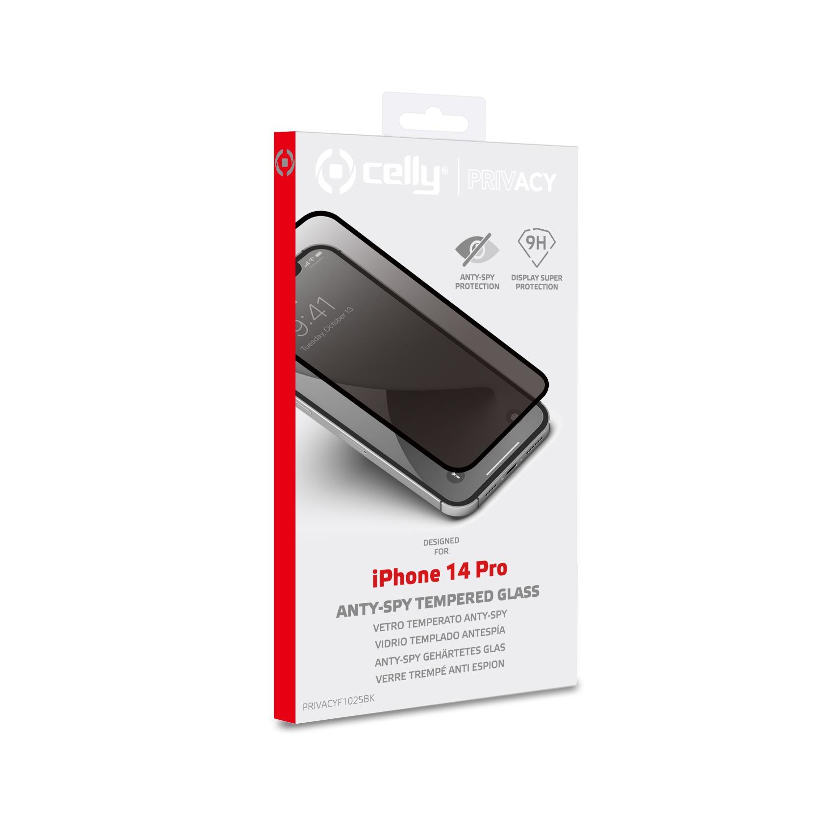 Celly Privacy Full Glass - Protezione per schermo per telefono cellulare - 3D - vetro - con filtro privacy - A due vie - colore telaio nero - per Apple iPhone 14 Pro