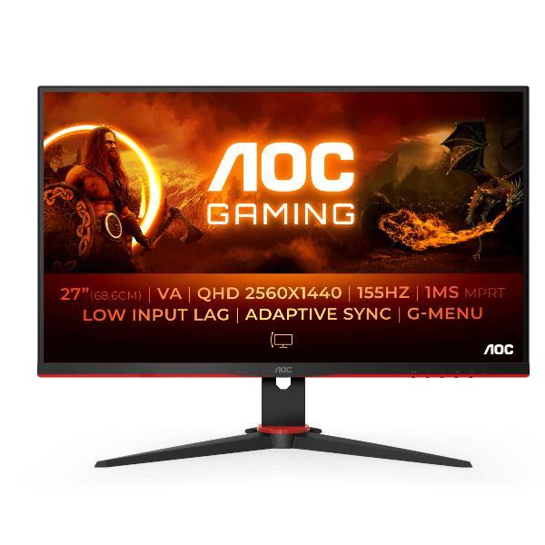 AOC Gaming Q27G2E/BK - G2 Series - monitor a LED - gaming - 27" - 2560 x 1440 QHD @ 155 Hz - VA - 250 cd/m² - 3000:1 - 1 ms - 2xHDMI, DisplayPort - nero, rosso