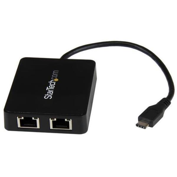 StarTech.com Adattatore da USB-C a doppio Gigabit Ethernet con porta USB 3.0 - Adattatore di rete USB tipo-C a 2x RJ45 (US1GC301AU2R) - Adattatore di rete - USB-C - Gigabit Ethernet x 2 + USB 3.0 - per P/N: TB33A1C