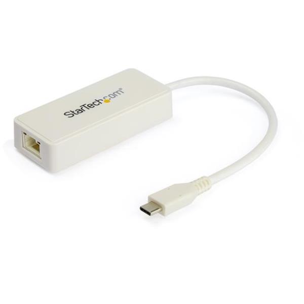 StarTech.com Adattatore Ethernet USB C con porta USB A - Adattatore di rete NIC USB 3.0/USB 3.1 Tipo C a RJ45 - Convertitore USB C a RJ45 1GB - Compatibile TB3/Macbook/Chomebook - Bianco (US1GC301AUW) - Adattatore di rete - USB-C - Gigabit Ethernet + USB