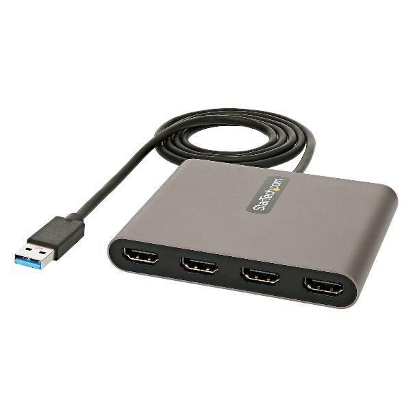 StarTech.com Adattatore USB-A a HDMI 1080p 60 Hz a 4 porte - Convertitore USB Tipo A a HDMI - Multi Monitor Dongle Adapter - Adattatore multiporta/Replicatore di porte USB Type A a 4x HDMI (USB32HD4) - Cavo adattatore - USB Tipo A maschio a HDMI femmina -