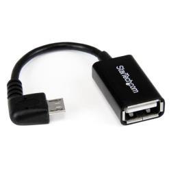StarTech.com Cavo Adattatore micro USB a USB femmina angolato a destra OTG da viaggio - Connettore a 90 gradi da 12 cm M/F - Nero - Adattatore USB - USB (F) a Micro-USB Tipo B (M) - USB 2.0 OTG - 12.7 cm - connettore angolato destro - nero
