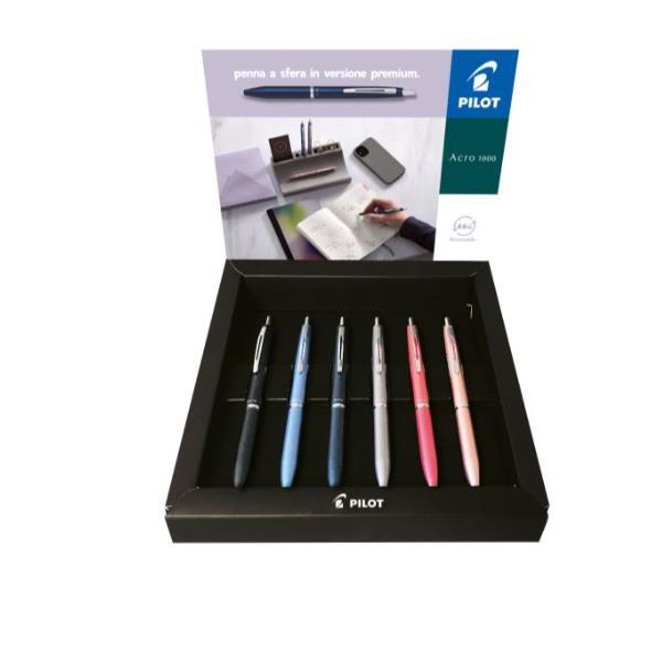PILOT ACRO 1000 PENNA A SFERA A SCATTO PUNTA 0.7 mm FUSTO COLORI ASSORTITI CONF 12 Pz.