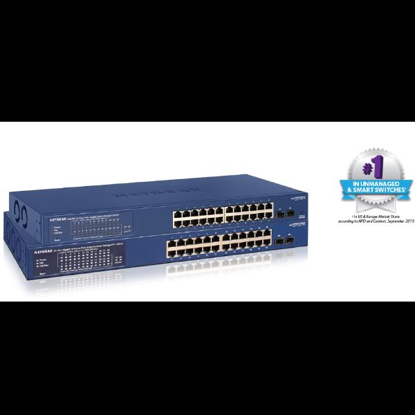 NETGEAR Smart GS724TPP - Switch - L3 Lite - intelligente - 24 x 10/100/1000 (PoE+) + 2 x Gigabit SFP - desktop, montabile su rack - PoE+ (380 W)