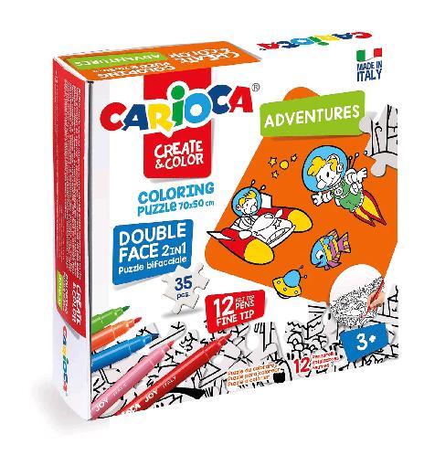 CARIOCA COLORING PUZZLE ADVENTURES KIT 2 PUZZLE DA COLORARE CON 12 PENNARELLI COLORI ASSORTITI