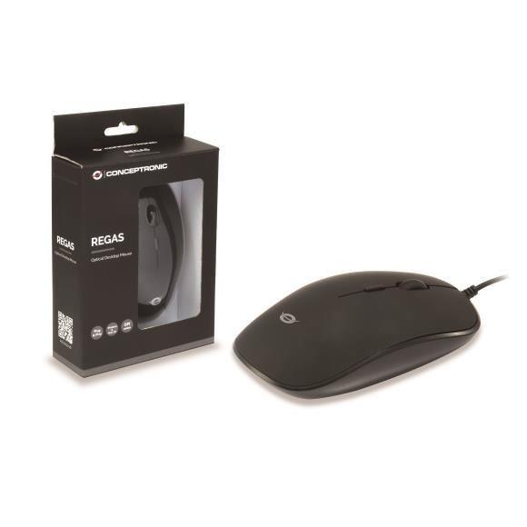 Conceptronic REGAS E4 - Mouse - per destrorsi e per sinistrorsi - ottica - 4 pulsanti - cablato - USB - nero