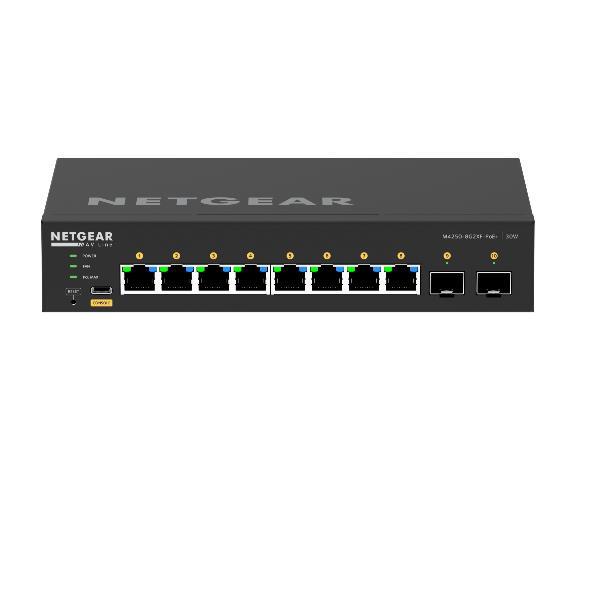 NETGEAR AV Line M4250-8G2XF-PoE+ - Switch - L3 - gestito - 8 x 10/100/1000 (8 PoE+) + 2 x 10 Gigabit SFP+ - flusso d'aria da laterale a laterale - montabile su rack - PoE+ (220 W)