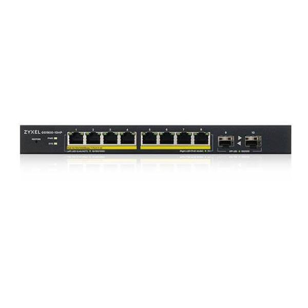 Zyxel GS1900-10HP - Switch - intelligente - 8 x 10/100/1000 (PoE+) + 2 x Gigabit SFP - desktop, montaggio a parete - PoE+ (77 W)