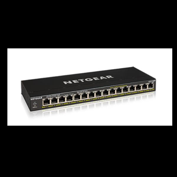 NETGEAR GS316PP - Switch - unmanaged - 16 x 10/100/1000 (PoE+) - desktop, montaggio a parete - PoE+ (183 W)